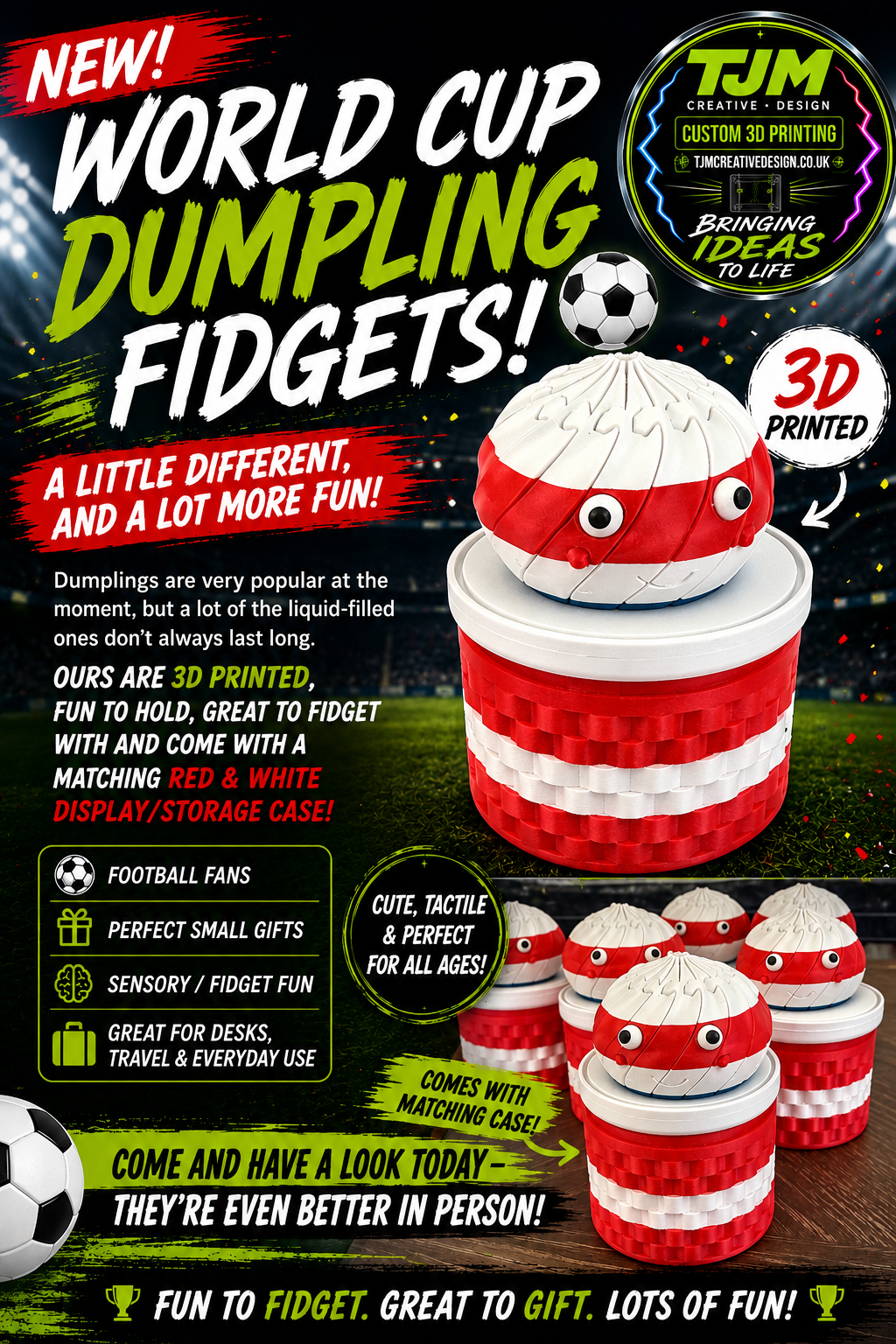 England Themed 3D Printed Dumpling Fidget with Matching Case